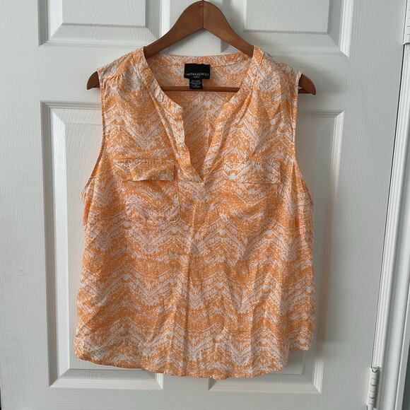 Cynthia Rowley 1x Top Sleeveless Blouse with Pocket Chevron Pattern Linen-Blend - Picture 1 of 4